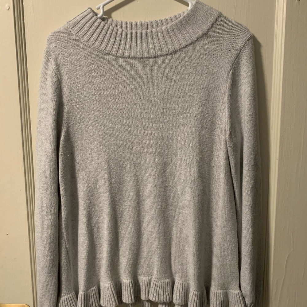 Gray Ruffle Hem Sweater